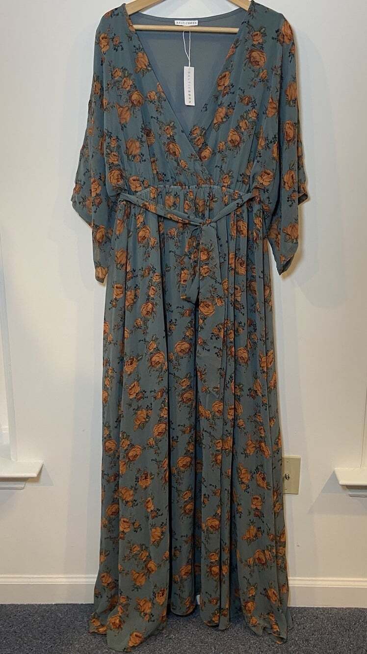 NWT Baltic Born Kia Kimono Maxi Dress Dusty Blue Orange Floral Wedding XXXL New - Picture 2 of 7